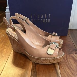 Stuart Weitzman “Chatroom” Nude cork wedge slingback size 7 - Like New